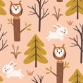 Owls & Bunnies Seamless Pattern