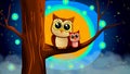Owls cartoon , beautiful moon and stars, best loop video background for lullaby to put a baby to sleep ,relaxing calming