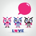 Owls cartoon greeting card. Love. Royalty Free Stock Photo