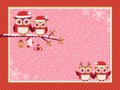 Owls cartoon red christmas illustration