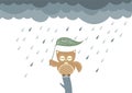 Owls cartoon sitting on a branch in the rain,Vector illustrations