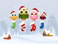 Owls family with Christmas socks Royalty Free Stock Photo