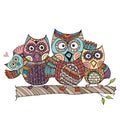 Owls Family Doodle Vector