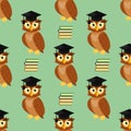 Owls with graduation caps seamless pattern