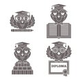 Owls in graduation caps set Royalty Free Stock Photo