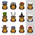 Owls with hats and caps