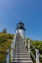 Owls Head Lighthouse on a clear sunny summer day with blue sky