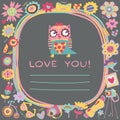 Owls Love cute background. Template for design car