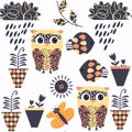 Owls nature animals seamless pattern. It is located in swatch me Royalty Free Stock Photo
