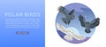 Owls, night sky with flying bird and moon over landmark vector illustration web banner.