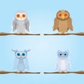 owls perched on stem. Vector illustration decorative design