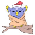 Owls sleep on dry twigs covered in thick blankets, doodle icon image