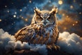 owls sleeps on a cloud watercolor. ai generative Royalty Free Stock Photo