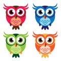 Cute colorful owls on a white background. Vector set. Royalty Free Stock Photo