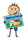 Own Versus Rent Property House Contrasts Owning Or Renting A Home - 3d Illustration
