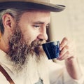 Owner Coffee Shop Man Drinking Coffee Concept