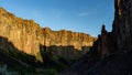 Owyhee desert canyon at sunrise with shadow