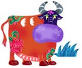 Ox or cow in twelve zodiac animals in traditional Chinese culture and customs of paper-cutting style
