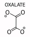 Oxalate anion, chemical structure. Oxalate salts can form kidney stones. Skeletal formula.