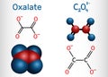 Oxalate anion, ethanedioate molecule. Structural chemical formula and molecule model