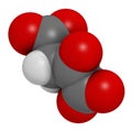 Oxaloacetic acid (oxaloacetate) metabolic intermediate molecule. 3D rendering. Atoms are represented as spheres with conventional