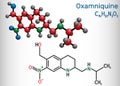 Oxamniquine molecule. It is member of quinolines, anthelmintic with schistosomicidal activity against Schistosoma