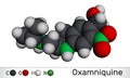 Oxamniquine molecule. It is member of quinolines, anthelmintic with schistosomicidal activity against Schistosoma