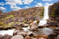 Oxarafoss waterfall on the Golden Circle route, Thingvellir National Park, Iceland Royalty Free Stock Photo