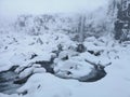 Oxararfoss waterfall in winter. Iceland