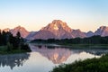 Oxbow Bend at sunrise in Grand Teton National Park during summer Royalty Free Stock Photo