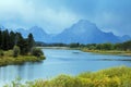 Oxbow Bend Sunrise Rain Showers on Mount Moran, Grand Teton National Park, Wyoming Royalty Free Stock Photo