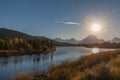 Oxbow Bend Sunset in fall Royalty Free Stock Photo