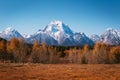 Oxbow Bend viewpoint with detail on mt. Moran and wildlife, Grand Teton National park, Wyoming Royalty Free Stock Photo