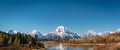 Oxbow Bend viewpoint on mt. Moran, Snake River and its wildlife during autumn, Grand Teton National park, Wyoming Royalty Free Stock Photo