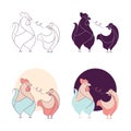 Cute Couple Rooster Hen Vector Cartoon illustration Royalty Free Stock Photo