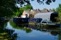 reflections of the moored canal boats Royalty Free Stock Photo