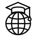 Oxford cap on the globe icon, outline style