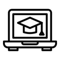 Oxford cap laptop icon, outline style