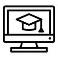 Oxford cap on the monitor icon, outline style