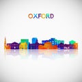 Oxford, Mississippi skyline silhouette in colorful geometric style.