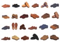 Oxford shoes icons set cartoon vector. Formal men