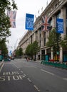 UK, London, 3/6/2020 - Oxford Street during the Covid-19 pandemic with Union Jack and Thank you Heros Banners for the essential ke