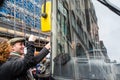 OXFORD STREET, LONDON, ENGLAND- 20 March 2021: Bus driver fist-bumping protesters in support, at an anti-lockdown protest