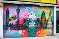 OXFORD STREET, LONDON, ENGLAND- 20 March 2021: Paramedic street art by Nathan Bowen in London