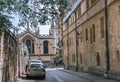 Oxford, Old street of Oxford with cafes and student\'s accommodation houses Royalty Free Stock Photo