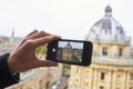 OXFORD/ UK- OCTOBER 26 2016: Tourist Taking Photo Of Radcliffe Camera In Oxford On Phone Royalty Free Stock Photo