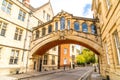 OXFORD, UNITED KINGDOM - AUG 29 2019 : The Bridge of Sighs connecting two buildings at Hertford College
