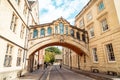 OXFORD, UNITED KINGDOM - AUG 29 2019 : The Bridge of Sighs connecting two buildings at Hertford College