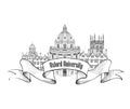 Oxford Univercity label. Oxford city skyline engraving Royalty Free Stock Photo