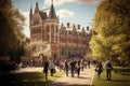 Oxford University, A busy university campus with students walking around, AI Generated